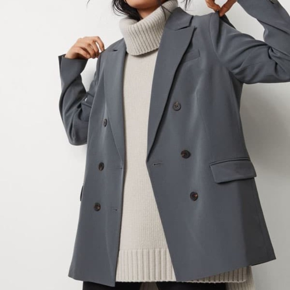 H&M Double Breasted Blazer in Blue-Grey - Size XS